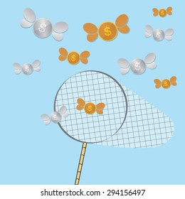 Illustration chasing money in the air