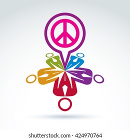 Illustration of chat between group of people, hippy community. Harmony and freedom conceptual icon. International conference on peace theme, speech bubble symbol.