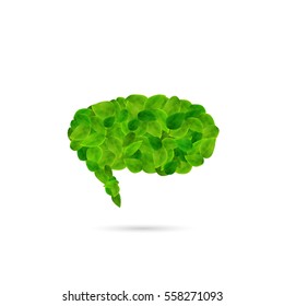 Illustration of a chat bubble made of green leaves isolated on a white background.