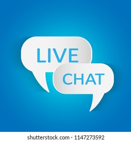 Illustration of chat bubbles with Live Chat against a colorful blue background.