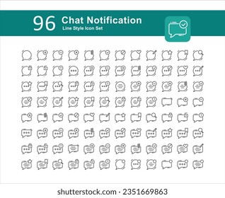 Ilustración del Icono de la línea de diseño de la colección de notificaciones de chat. Paquete de iconos de esquema de notificación de chat. Icono de Juego de línea de notificación de chat