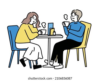 Illustration of chatting at a cafe.Holidays, relaxation, relaxation, chatting and dating.