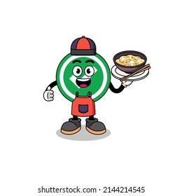 Illustration of check mark as an asian chef , character design