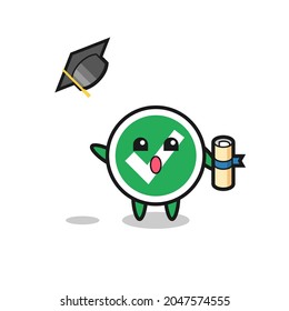 Ilustración de la marca de verificación caricatura tirando el sombrero en la graduación, diseño lindo