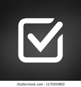 Illustration of check mark icon in square, vector illustration isolated on black background.
