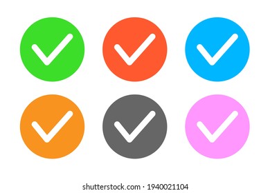 Illustration of a checkbox. Set of six colors: red, blue, green, pink, orange, and gray. Icons for checking, diagnosing, and answering. Vector illustration.