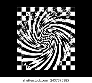 illustration Checkerboard psychedelic background fantasy bandana racing black white fantasy hypnotize vintage retro
