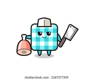 Illustration of checkered tablecloth character as a butcher , cute style design for t shirt, sticker, logo element