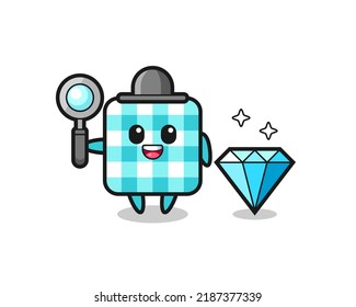 Illustration of checkered tablecloth character with a diamond , cute style design for t shirt, sticker, logo element