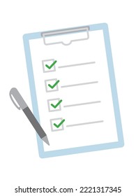 Illustration of a checklist and a ballpoint pen