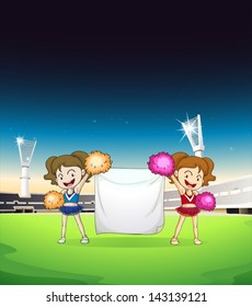 Illustration of the cheerdancers holding an empty banner