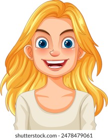 Ilustración de una mujer rubia alegre sonriendo