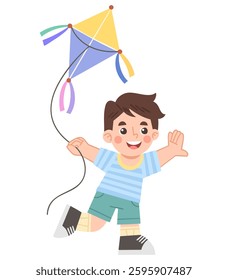 Illustration of Cheerful Boy Flying a Kite