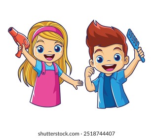 Illustration of cheerful boy and girl salon characters