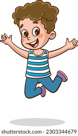 Illustration of a Cheerful Boy Jumping and Having Fun