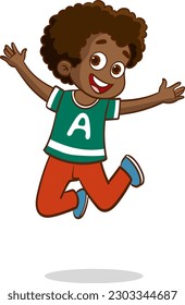Illustration of a Cheerful Boy Jumping and Having Fun
