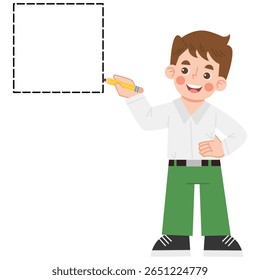 Illustration of cheerful boy learning geometric shapes. Illustration of Indonesian elementary school students