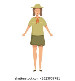 Illustration of a cheerful cartoon scout girl in uniform standing with a smile