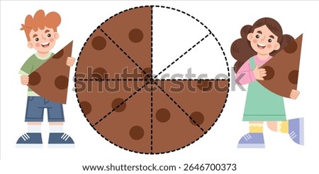 Illustration of cheerful children learning mathematical fractions