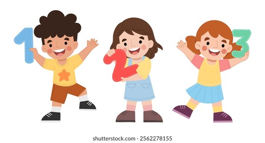 Illustration of cheerful children learning numbers