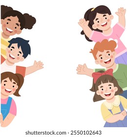 Illustration of cheerful children peeking