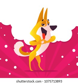 Illustration of a cheerful dog. Romance. Vector template for design, invitation, banners, calendar, greeting cards