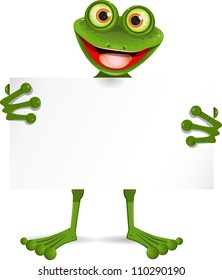 illustration of a cheerful frog with a white plate