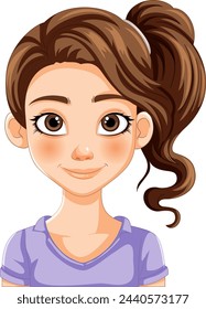 Illustration of a cheerful girl with brown hair.