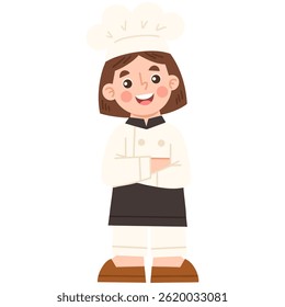 Illustration of a cheerful girl chef standing