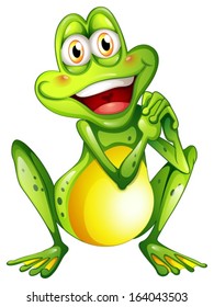 Illustration of a cheerful green frog on a white background