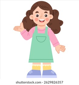 Illustration of a cheerful little girl presenting