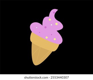 Illustration, a cheerful, minimalist cone-shaped ice cream with pink and colorful sprinkles. Perfect for creative projects, advertisements, or fun designs, this piece brings a cheerful summer feel.