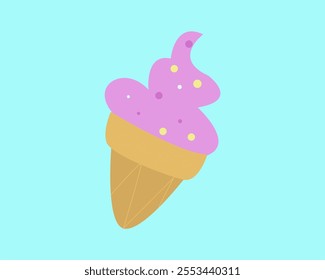 Illustration, a cheerful, minimalist cone-shaped ice cream with pink and colorful sprinkles. Perfect for creative projects, advertisements, or fun designs, this piece brings a cheerful summer feel.