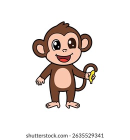 illustration of a cheerful monkey with a banana in his hand