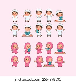 Illustration of cheerful muslim children