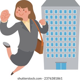 Illustration of a cheerful office worker woman