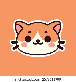 Illustration of a cheerful orange cat face with a warm smile and cute ears on a vibrant orange background. Perfect for animal-themed designs and projects.