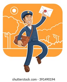 Illustration Cheerful Postman Letter Jumping Isolated Stock Vector ...