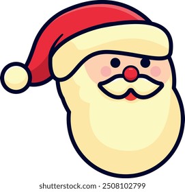 Illustration of cheerful Santa Claus face with red hat and white beard.