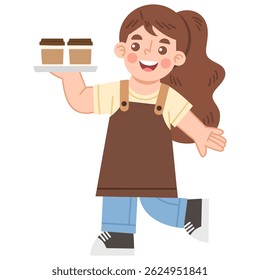 Illustration of Cheerful  Serving Coffee