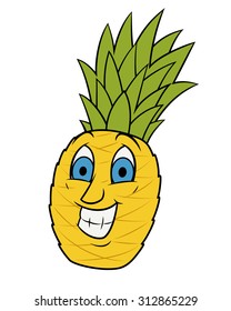 Illustration of the cheerful smiling pineapple on white background