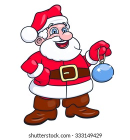 Illustration of the cheerful smiling Santa Claus holding Christmas tree ball