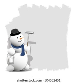Illustration of a Cheerful Snowman with Paint