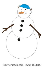 Illustration of a cheerful snowman with a plate on his head