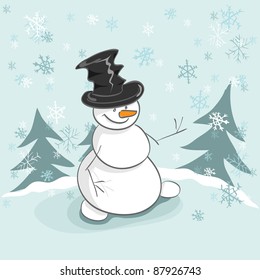 illustration, cheerful Snowman snow on the background of the sky