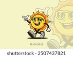 illustration of a cheerful sun walking with a big smile on its face.