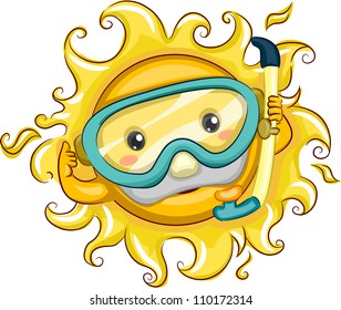 Illustration Cheerful Sun Wearing Snorkeling Gear Stock Vector (Royalty ...