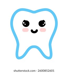 Illustration of a cheerful tooth with rosy cheeks and a happy expression simple design used for dental care themes