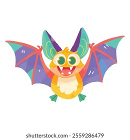 illustration of a cheerful, vibrant-colored Bat, perfect for a children's theme