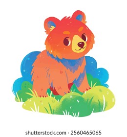 illustration of a cheerful, vibrant-colored bear, perfect for a children's theme